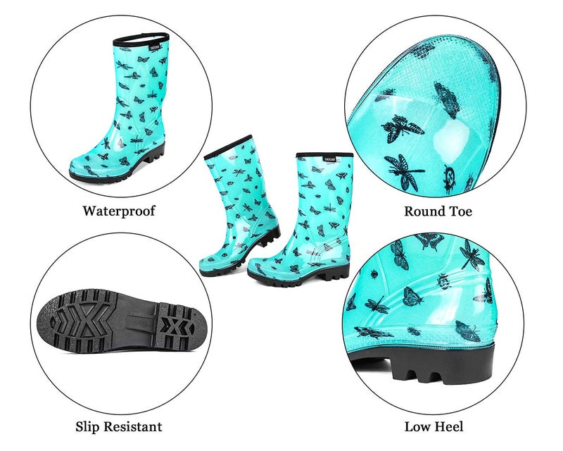 DKSUKO Rain Boots for Women Waterproof Insulated Rubber Garden Boots Wide Calf for Outdoor Gardening Rainy Days & Yard Work(Butterfly,8) - Image 5