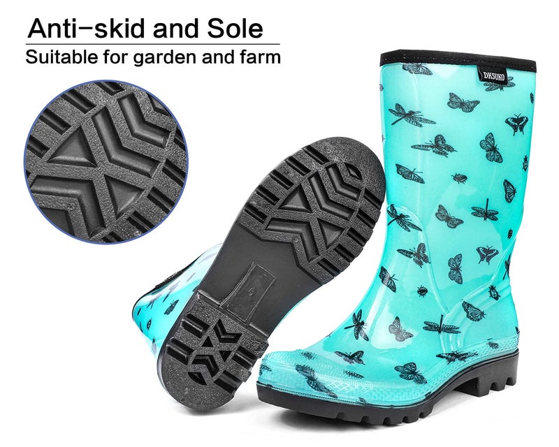 DKSUKO Rain Boots for Women Waterproof Insulated Rubber Garden Boots Wide Calf for Outdoor Gardening Rainy Days & Yard Work(Butterfly,8) - Image 4