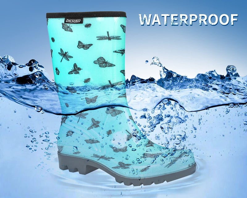 DKSUKO Rain Boots for Women Waterproof Insulated Rubber Garden Boots Wide Calf for Outdoor Gardening Rainy Days & Yard Work(Butterfly,8) - Image 3