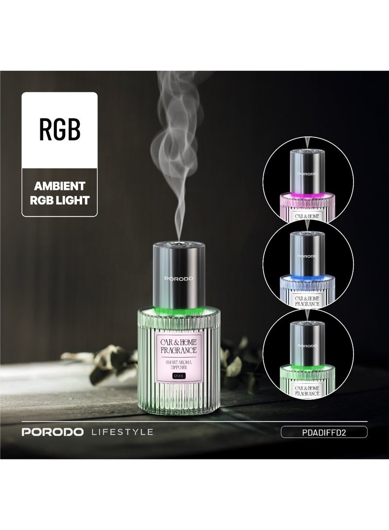 porodo Lifestyle Grasse Smart Aroma Diffuser with Ambient RGB Light 120mL / Air Diffuser 200mAh / 4 Spray Modes / Humidifier Diffuser / Stylish Glass Finish - Clear - Image 4