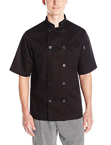 Chef Code Mens Short Sleeve Unisex Classic Chef Coat Black Small