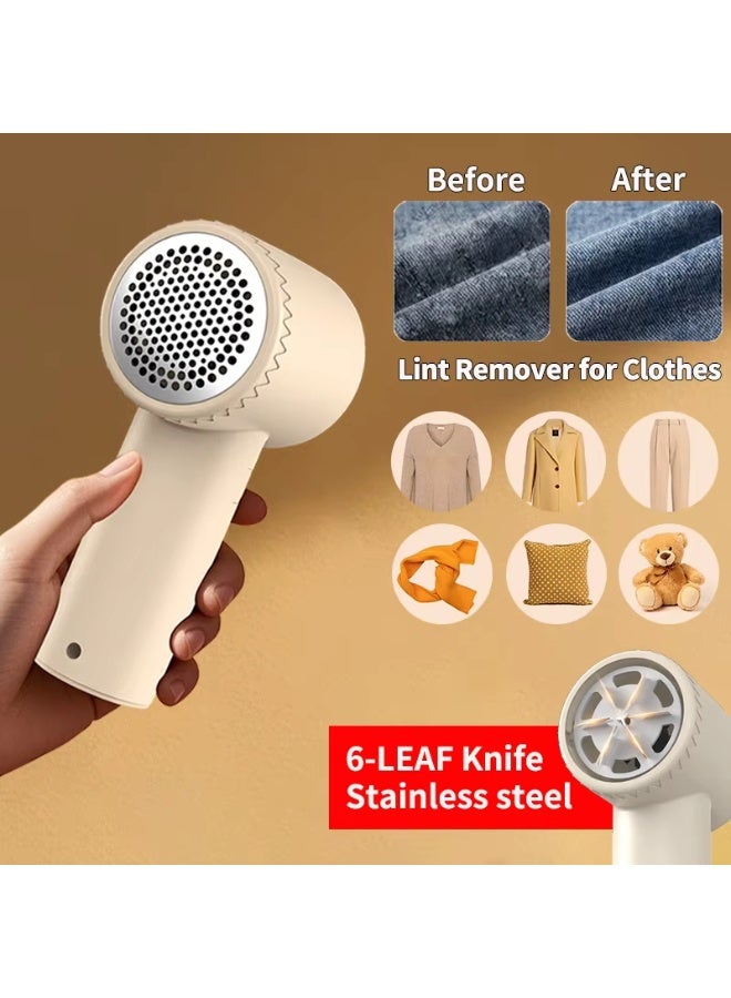 Fabric Shaver with 6 Stainless Steel Blades, USB Rechargeable Lint Remover, Low Noise, Strong Suction, Electric Defuzzer for Clothes, Sweaters, Blankets & Furniture, Portable, One-Button Operation – Beige - Image 2