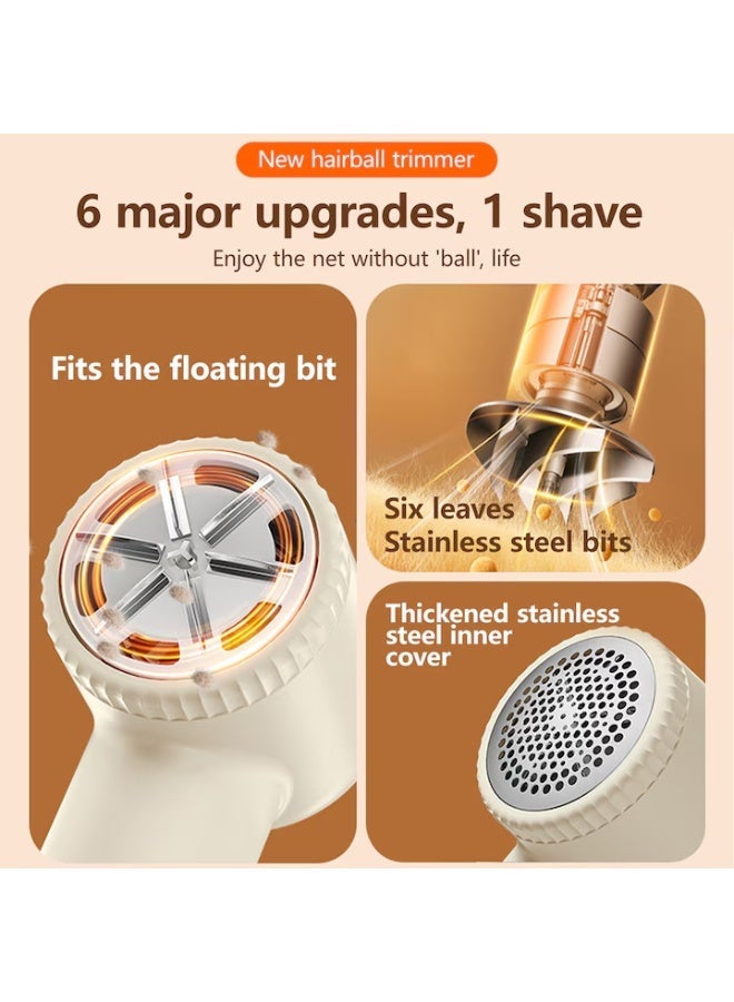 Fabric Shaver with 6 Stainless Steel Blades, USB Rechargeable Lint Remover, Low Noise, Strong Suction, Electric Defuzzer for Clothes, Sweaters, Blankets & Furniture, Portable, One-Button Operation – Beige - Image 3