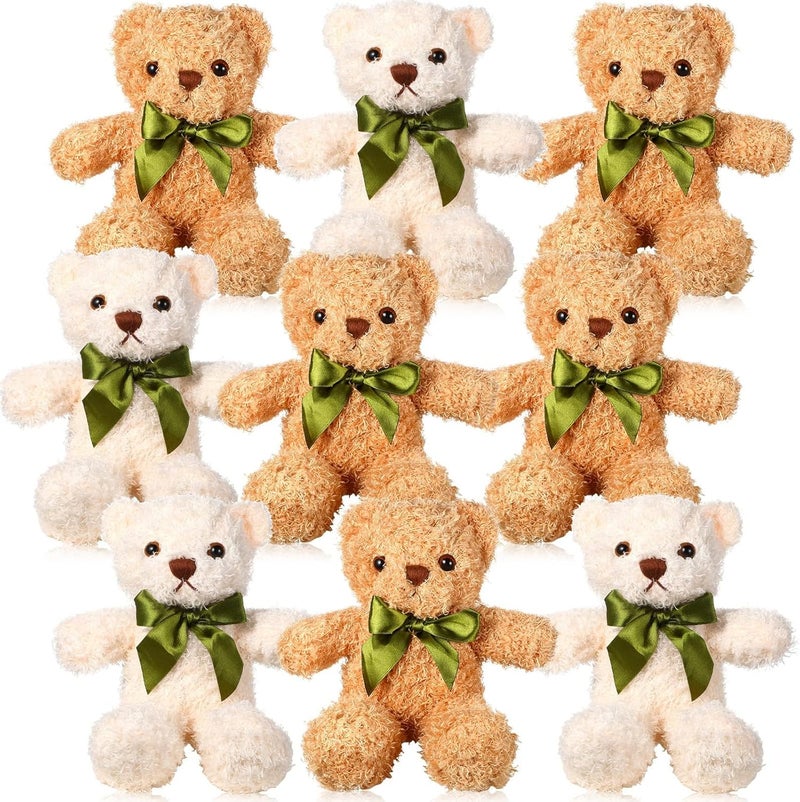 Luckam 9 Pcs Lovely Bear Stuffed Animals, 10 Inch Soft Plush Stuffed Bears Toy Bulk with Bow Tie for Kids Boys Girls Graduation Baby Shower Birthday Party Gift Favors (Light Brown, White) - Image 1