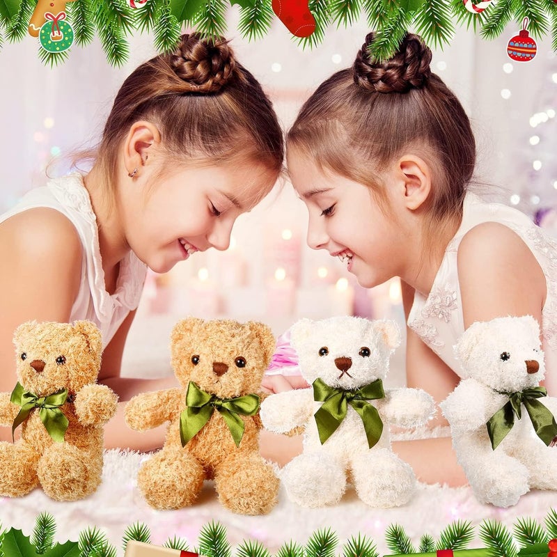 Luckam 9 Pcs Lovely Bear Stuffed Animals, 10 Inch Soft Plush Stuffed Bears Toy Bulk with Bow Tie for Kids Boys Girls Graduation Baby Shower Birthday Party Gift Favors (Light Brown, White) - Image 2