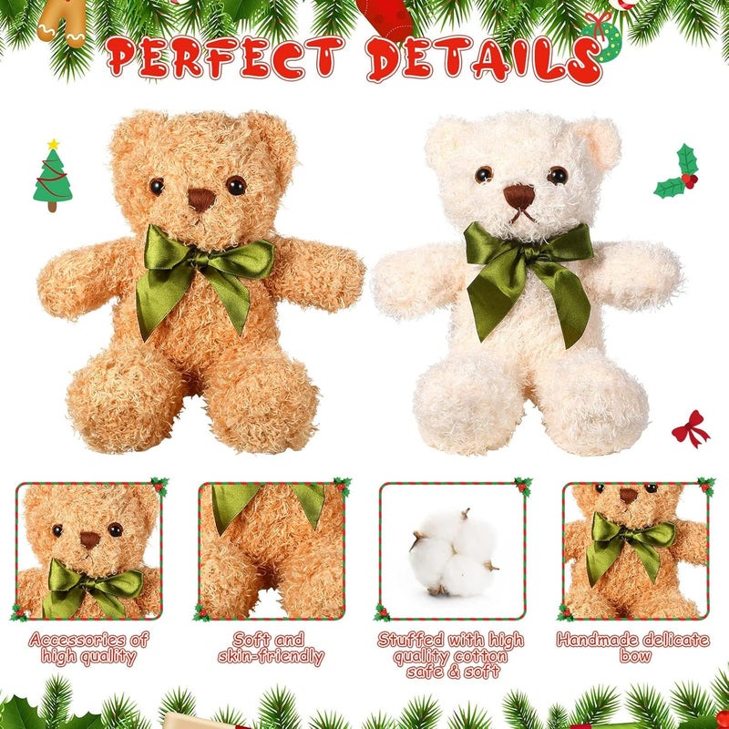 Luckam 9 Pcs Lovely Bear Stuffed Animals, 10 Inch Soft Plush Stuffed Bears Toy Bulk with Bow Tie for Kids Boys Girls Graduation Baby Shower Birthday Party Gift Favors (Light Brown, White) - Image 4