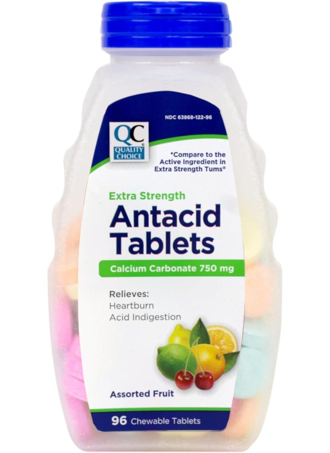 Quality Choice Quality Choice Extra Strength Antacid Tablets, Calcium Carbonate 750 mg, Assorted Fruit Flavor, 96 Chewable Tablets 