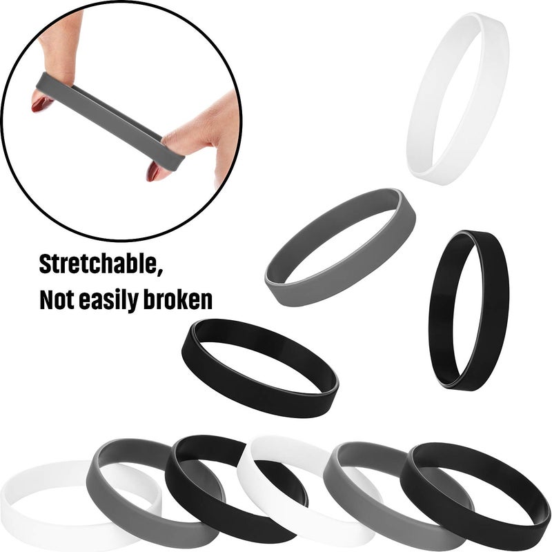 JOVITEC 12 Pieces Rubber Bracelets, Solid Color Silicone Wristbands, Multi-Pack Blank Wristbands Bracelets for Events Rubber Bands Party (Black, White, Gray) - Image 5