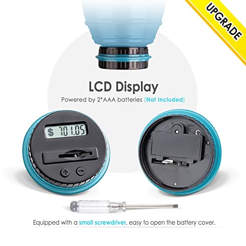 Vcertcpl حصالة كبيرة جداً للبالغين، حصالة رقمية Vcertcpl مع عداد LCD، سعة 2.8 لتر، وعاء نقود مصمم لجميع العملات الأمريكية (أزرق 2) - Image 4
