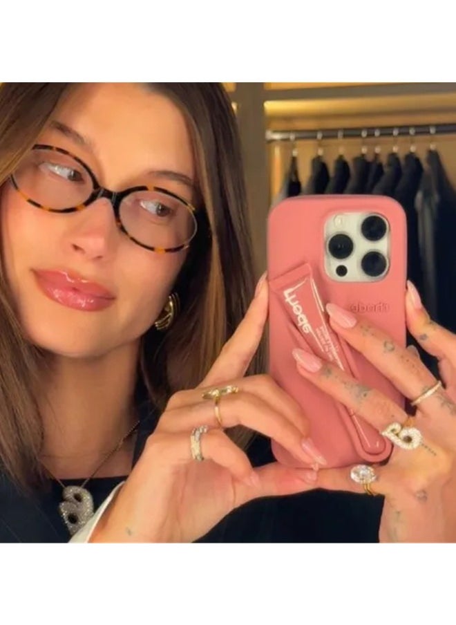 Rhode iPhone 15 plus Case with Lip Gloss ,Mobile phone case Lipstick Set (Salty Tan), Shockproof, scratch-resistant, portable, Rhode Applicable to iPhone 15 plus