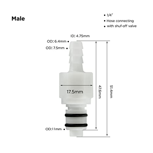BBTUS 2PCS 1/4" 3/8" 5/16" Plastic Hose Barb Valved In-Line Coupling Insert Quick Connector, Quick Shut-Off Hose Joint Tube Connector, Male Quick Connect Fittings (2x Male Connector) (1/4") - Image 2