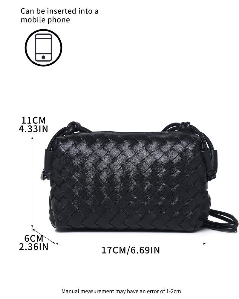 Labair Woven Crossbody Bags For Women Vegan Leather Purse Shoulder Bag with Zipper Closure.(Black) - Image 3