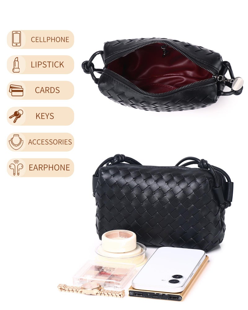 Labair Woven Crossbody Bags For Women Vegan Leather Purse Shoulder Bag with Zipper Closure.(Black) - Image 5