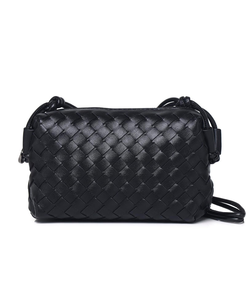 Labair Woven Crossbody Bags For Women Vegan Leather Purse Shoulder Bag with Zipper Closure.(Black) - Image 1