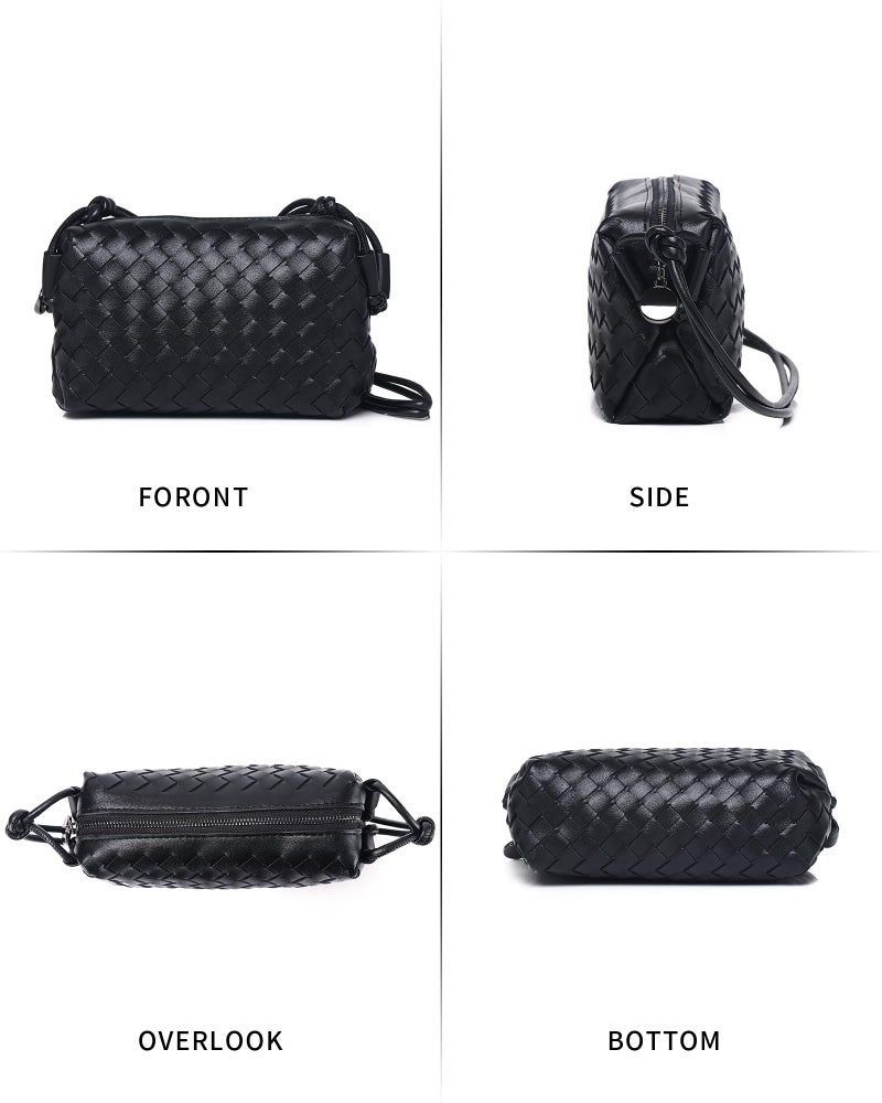 Labair Woven Crossbody Bags For Women Vegan Leather Purse Shoulder Bag with Zipper Closure.(Black) - Image 4