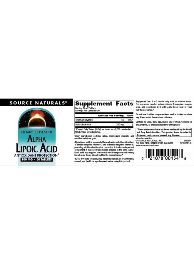 Source Naturals حمض ألفا ليبويك يدعم عملية التمثيل الغذائي للسكر الصحية، وظيفة الكبد وتوليد الطاقة* - 100 ملغ - 60 قرص - Image 4