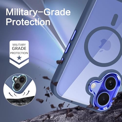 DIZORO Compatible iPhone 16 Case,Compatible with MagSafe, Non Yellow Military-Grade Drop Protection & Hard PC Back Cover Slim Transparent Anti-Scratch Shockproof Phone Case - Blue, - Image 3