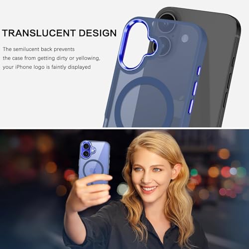 DIZORO Compatible iPhone 16 Case,Compatible with MagSafe, Non Yellow Military-Grade Drop Protection & Hard PC Back Cover Slim Transparent Anti-Scratch Shockproof Phone Case - Blue, - Image 5