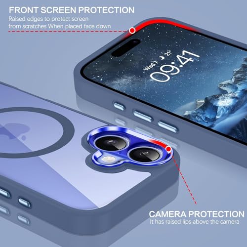 DIZORO Compatible iPhone 16 Case,Compatible with MagSafe, Non Yellow Military-Grade Drop Protection & Hard PC Back Cover Slim Transparent Anti-Scratch Shockproof Phone Case - Blue, - Image 4