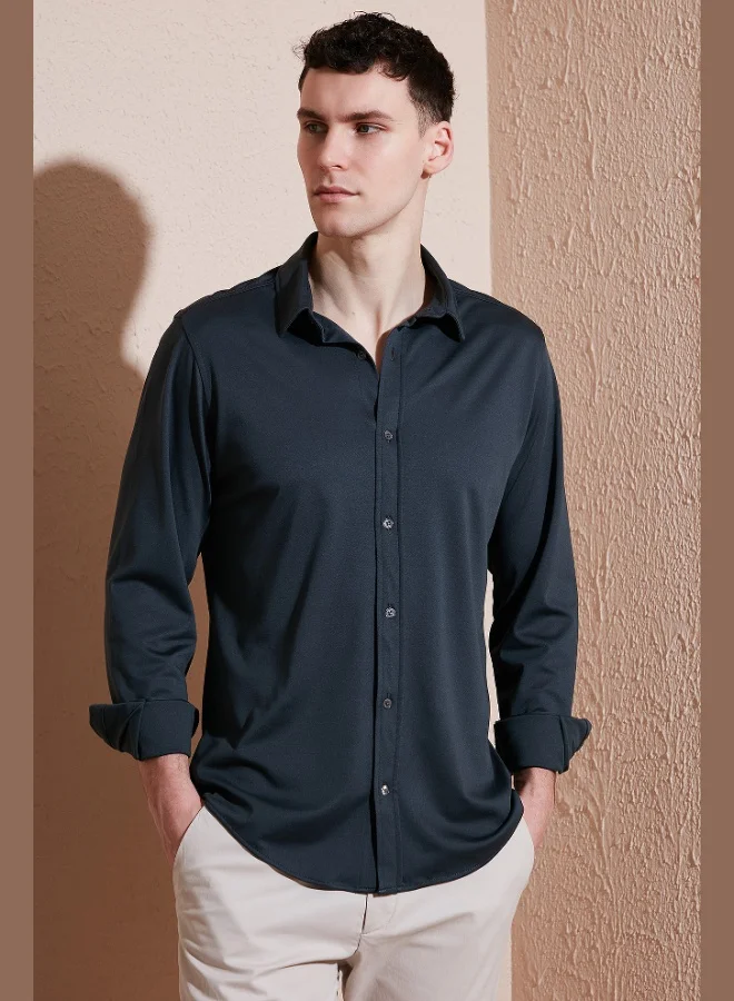 بوراتي قميص رجالي قطن بياقة سادة بقصة عادية