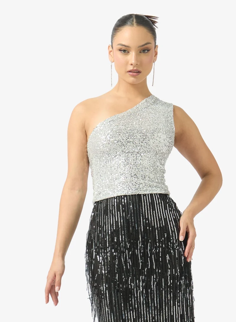 Ginger One Shoulder Sequin Embellished Top