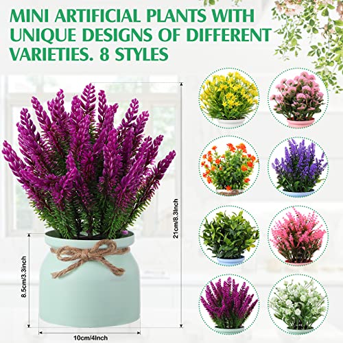 Cindeer 8 Pcs Artificial Potted Flowers Fake Potted Plants Plastic Faux Flowers for Home Decor Indoor Small Artificial Plants in Pots for Wedding Home Desk Tabletop Outdoor Office Kitchen - Image 2