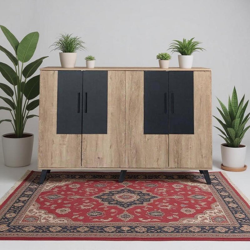 Baity 2-compartment wooden shoe cabinet, Malaysian-made, 5-level storage - wood with black - Image 1