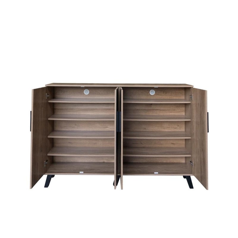Baity 2-compartment wooden shoe cabinet, Malaysian-made, 5-level storage - wood with black - Image 3