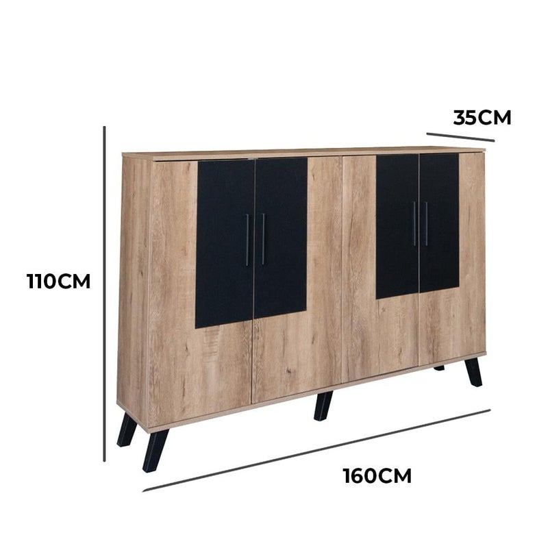 Baity 2-compartment wooden shoe cabinet, Malaysian-made, 5-level storage - wood with black - Image 5