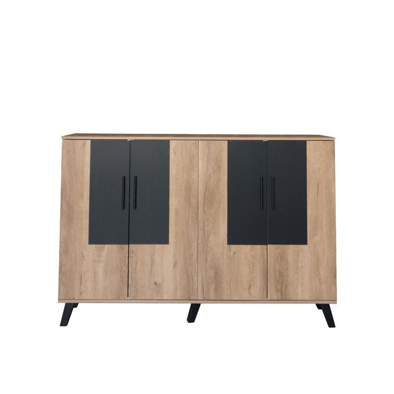 Baity 2-compartment wooden shoe cabinet, Malaysian-made, 5-level storage - wood with black - Image 4