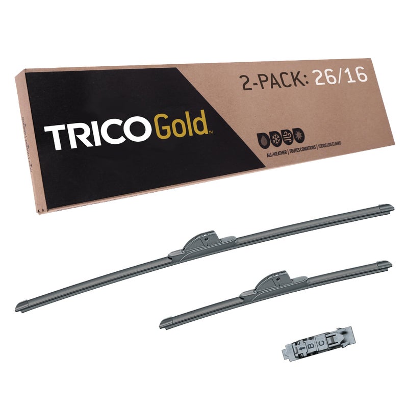 TRICO Gold 182616 26 16 Inch Pack of 2 Automotive Replacement Windshield Wiper Blades for My Car Super Premium All Weather Beam Blade for Select Vehicle Models