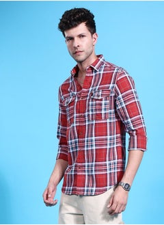 The Indian Garage Co Men Regular Fit Checkered Full Sleeves Cutaway Collar Double Flap Pocket Street Wear Over Shirt  - Image 3