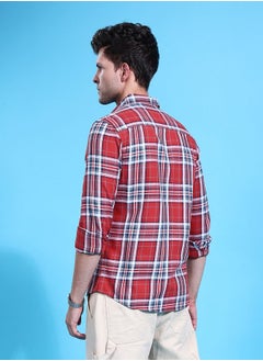 The Indian Garage Co Men Regular Fit Checkered Full Sleeves Cutaway Collar Double Flap Pocket Street Wear Over Shirt  - Image 2