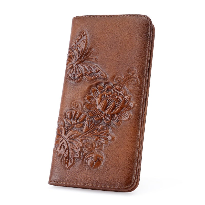 VIMUTI Wallet Women Ultra Slim Thin Rfid 3D Embossed Vegan Leather Womens Wallet Clutch Long Ladies Wallet (02-Red-Brown) - Image 1