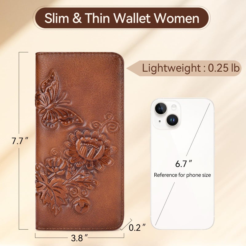 VIMUTI Wallet Women Ultra Slim Thin Rfid 3D Embossed Vegan Leather Womens Wallet Clutch Long Ladies Wallet (02-Red-Brown) - Image 4