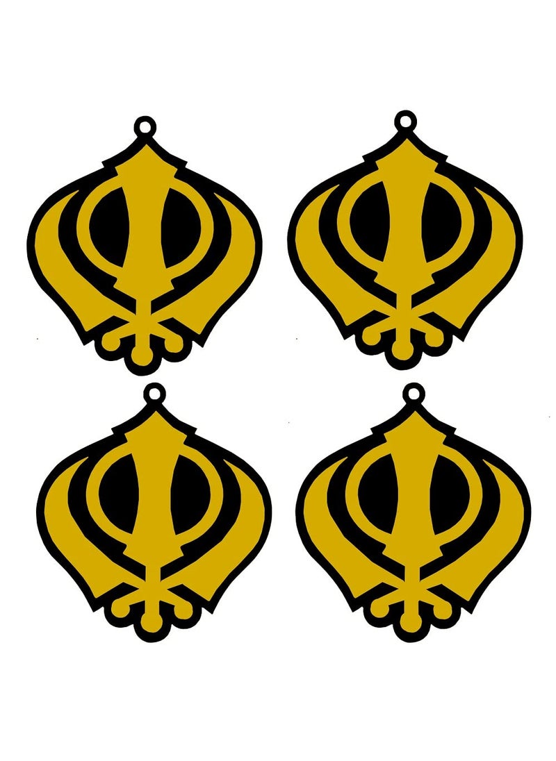 Divya Mantra Divya Mantra Sikh Khanda for Car Home Wall Decor Temple Showpiece Interior Hanging Accessories Puja Symbol Good Luck Charm Double Sided Black Yellow Set of 4  - Image 1