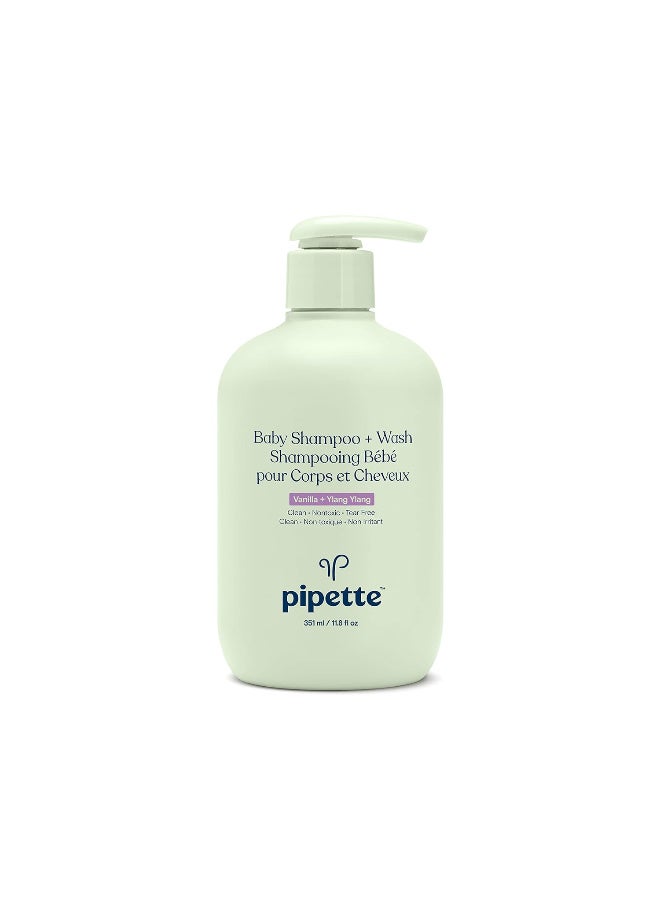 Pipette Baby Shampoo and Body Wash - Vanilla + Ylang Ylang, Tear-Free Bath Time, Hypoallergenic, Moisturizing Plant-Derived Squalane, Non-Toxic, Sulfate Free, 11.8 fl oz - Image 1