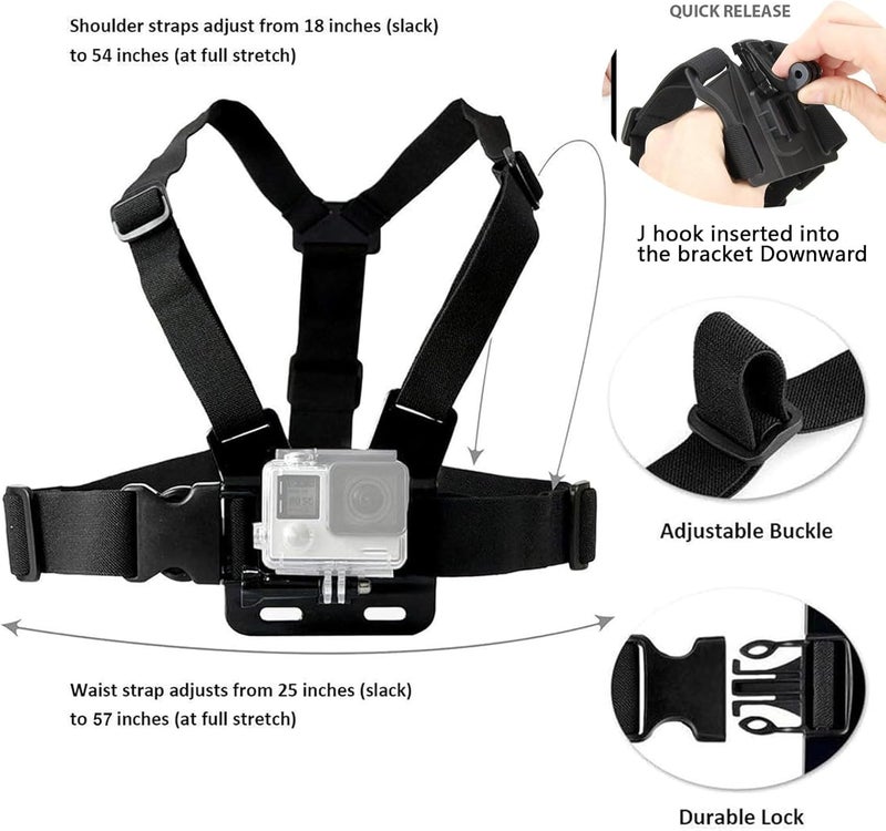TEKCAM Head Mount Strap Chest Strap Mount Compatible with Gopro Hero 13 12 11 10 9 8/AKASO EK7000 Brave 4 7LE/DJI Osmo Action 5 Pro/ODDV/Hiicam/Apexcam Action Camera - Image 3
