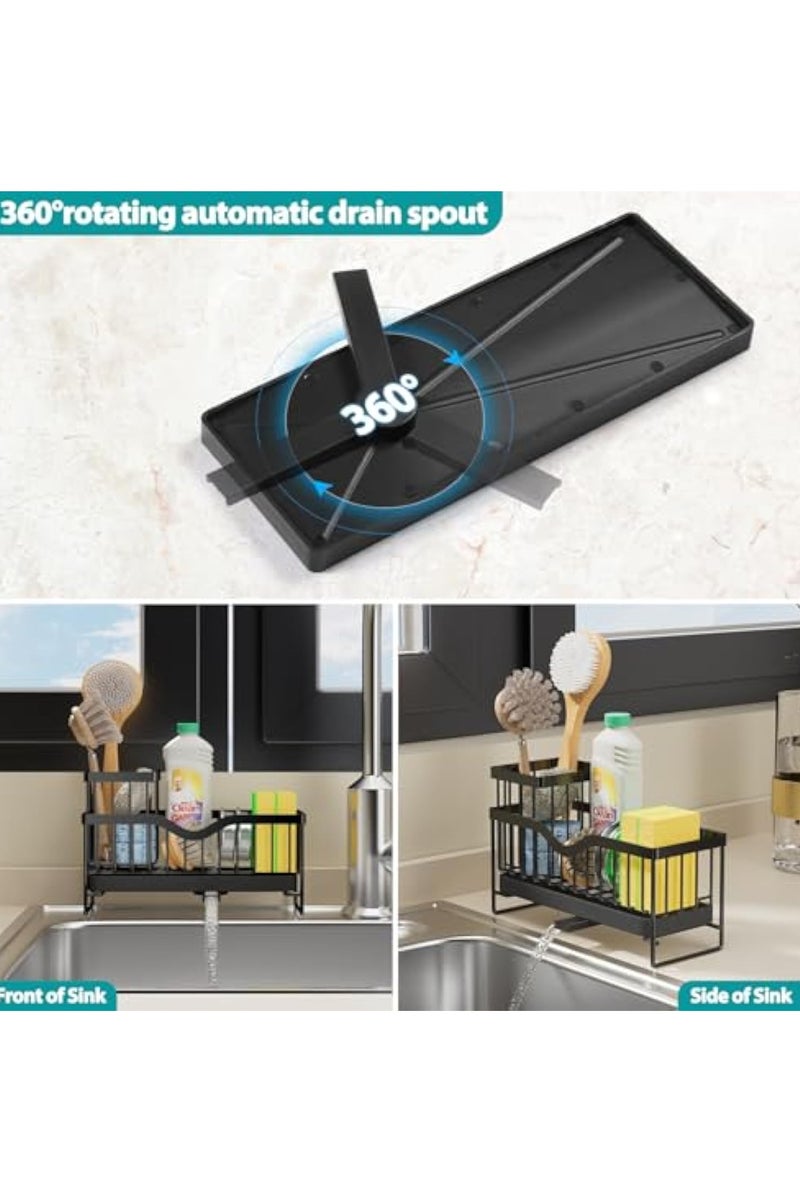Arabest Multi-functional Kitchen Organizer, Sanitary Ware Draining Rack With Rotatable Drainage Holes, Raised Enclosure Super Strong Load-bearing Large-capacity Small Shelves For Kitchen(Black,With Basket) - Image 4