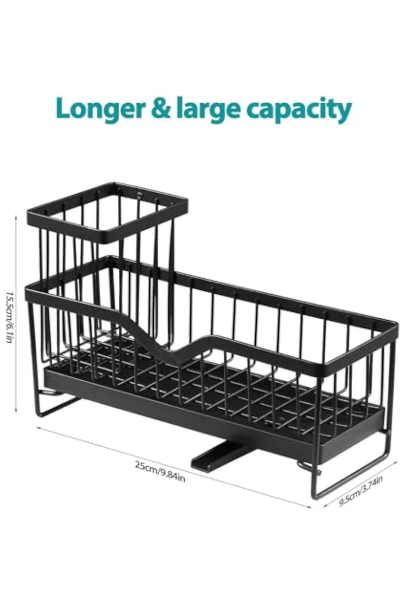 Arabest Multi-functional Kitchen Organizer, Sanitary Ware Draining Rack With Rotatable Drainage Holes, Raised Enclosure Super Strong Load-bearing Large-capacity Small Shelves For Kitchen(Black,With Basket) - Image 5