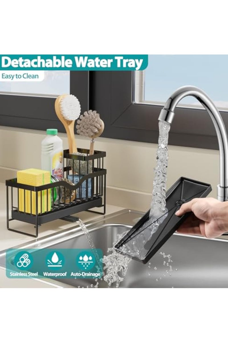 Arabest Multi-functional Kitchen Organizer, Sanitary Ware Draining Rack With Rotatable Drainage Holes, Raised Enclosure Super Strong Load-bearing Large-capacity Small Shelves For Kitchen(Black,With Basket) - Image 3