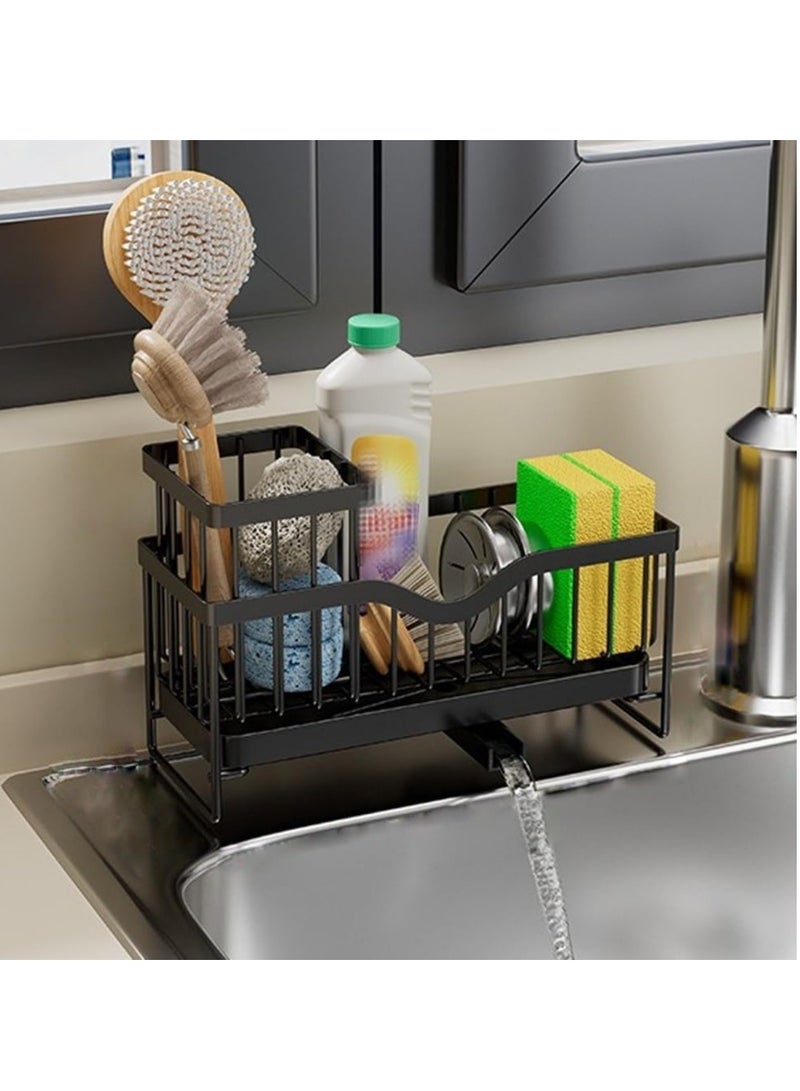 Arabest Multi-functional Kitchen Organizer, Sanitary Ware Draining Rack With Rotatable Drainage Holes, Raised Enclosure Super Strong Load-bearing Large-capacity Small Shelves For Kitchen(Black,With Basket) - Image 1
