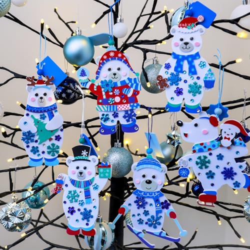 Winlyn 24 Sets Winter Decorations DIY Polar Bear Ornaments Christmas Craft Kits Foam Polar Bear with Snowflake Foam Stickers for Kids Holiday Seasonal Gift Home Classroom Activities Party Favors - Image 5