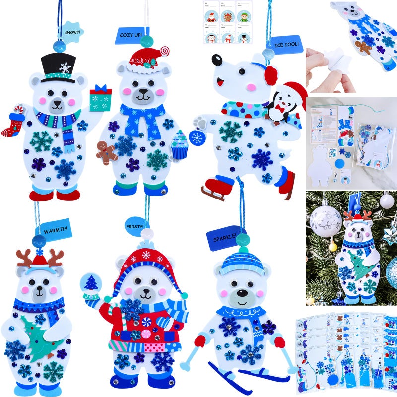 Winlyn 24 Sets Winter Decorations DIY Polar Bear Ornaments Christmas Craft Kits Foam Polar Bear with Snowflake Foam Stickers for Kids Holiday Seasonal Gift Home Classroom Activities Party Favors - Image 3