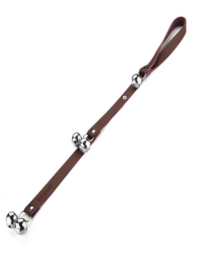 CATHYLIFE Leather Dog Doorbells for Door Knob/Potty Training/Go Outside, Length Adjustment Copper Dog Bell, Housetraining Hanging Bell, Dark Brown Leather Silver Bells - Image 1