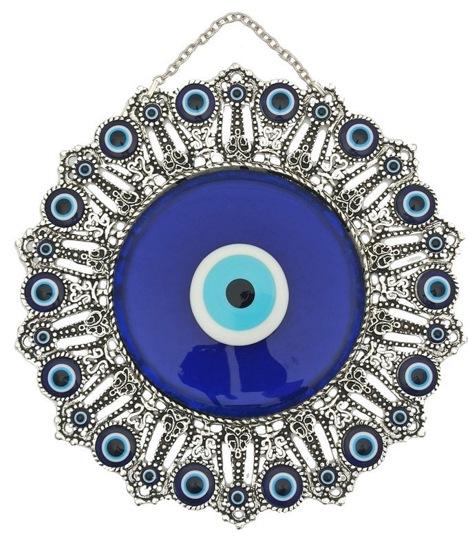 TURKISH XXLARGE GLASS BLUE EVIL EYE WALL HANGING ORNAMENT WALL ART DECORATION TURKISH NAZAR BEAD AMULET HOME PROTECTION AND GOOD LUCK CHARM GIFT IN A BOX