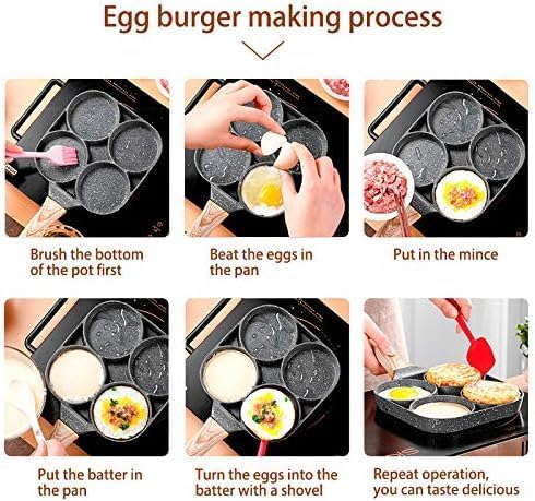 WebWares Egg Frying Pan Non Stick Egg Frying pan with Detachable Wooden Handle Cooking with Handle Egg Omelette pan Round with Detachable Handle 4 Cavity Egg Frying Pancake Maker 1 pcs Black - Image 4