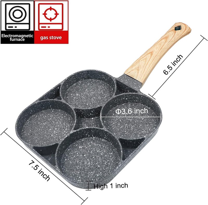 WebWares Egg Frying Pan Non Stick Egg Frying pan with Detachable Wooden Handle Cooking with Handle Egg Omelette pan Round with Detachable Handle 4 Cavity Egg Frying Pancake Maker 1 pcs Black - Image 3