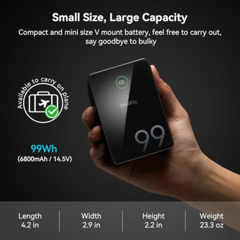 بطارية V Mount لصانعي الأفلام: 99Wh/6800mAh، خرج 100W، شحن كامل 2.5H، شحن سريع PD 3.0، أسود، طاقة عالمية عالية السعة - Image 5