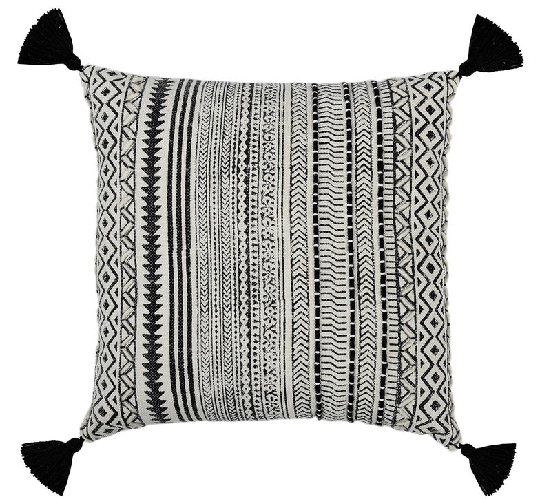 IMPEXART PVT LTD Cotton Handblock Print Soft Geometrical Pattern Square Embroidery Cushion Cover with Tassel 18X18 Inches - Image 2